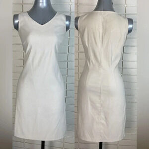 Cream beige solid clean girl v neck old money aesthetic  bodycon midi dress sz 8